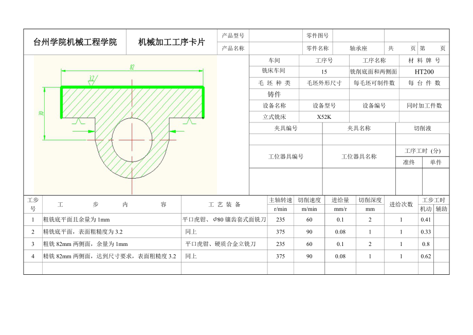 加工程序卡片轴承加工程序轴承座加工工序卡片_第1页