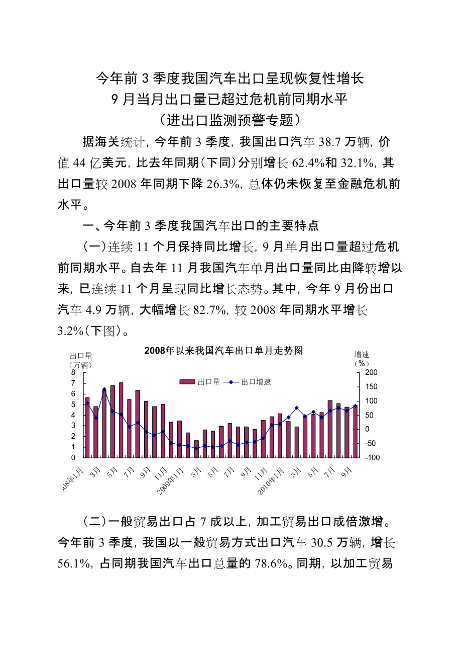 今年前3季度我國汽車出口呈現(xiàn)恢復(fù)性增長(zhǎng)_第1頁