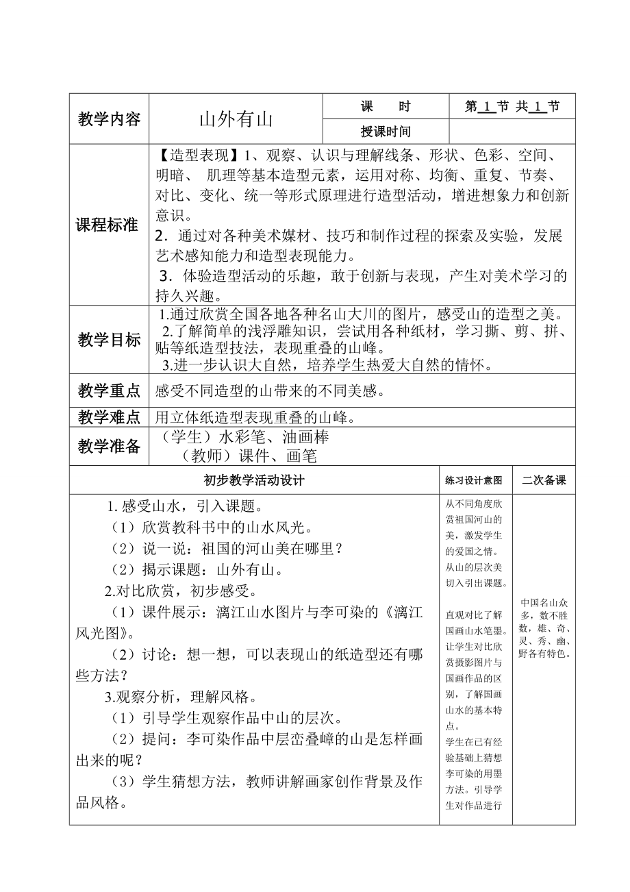 美術(shù)六冊電子教案二次備課-山外有山_第1頁