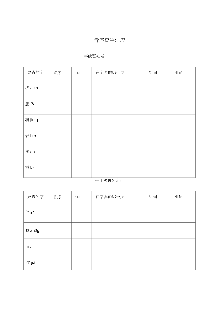 一年級下冊一年級音序查字練習(xí)_第1頁