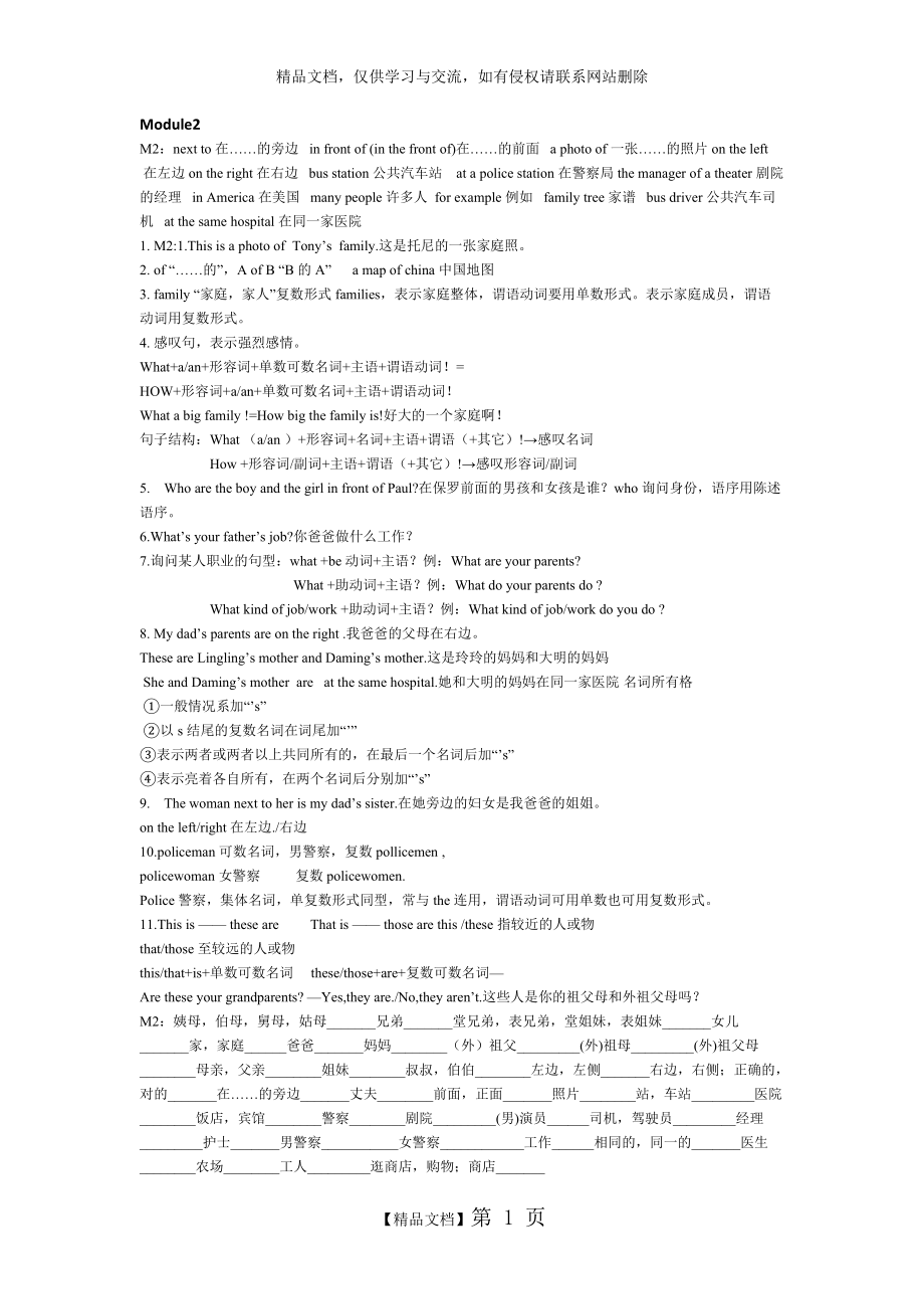 外研版七年級上冊英語 Module2 知識點及練習(xí)_第1頁