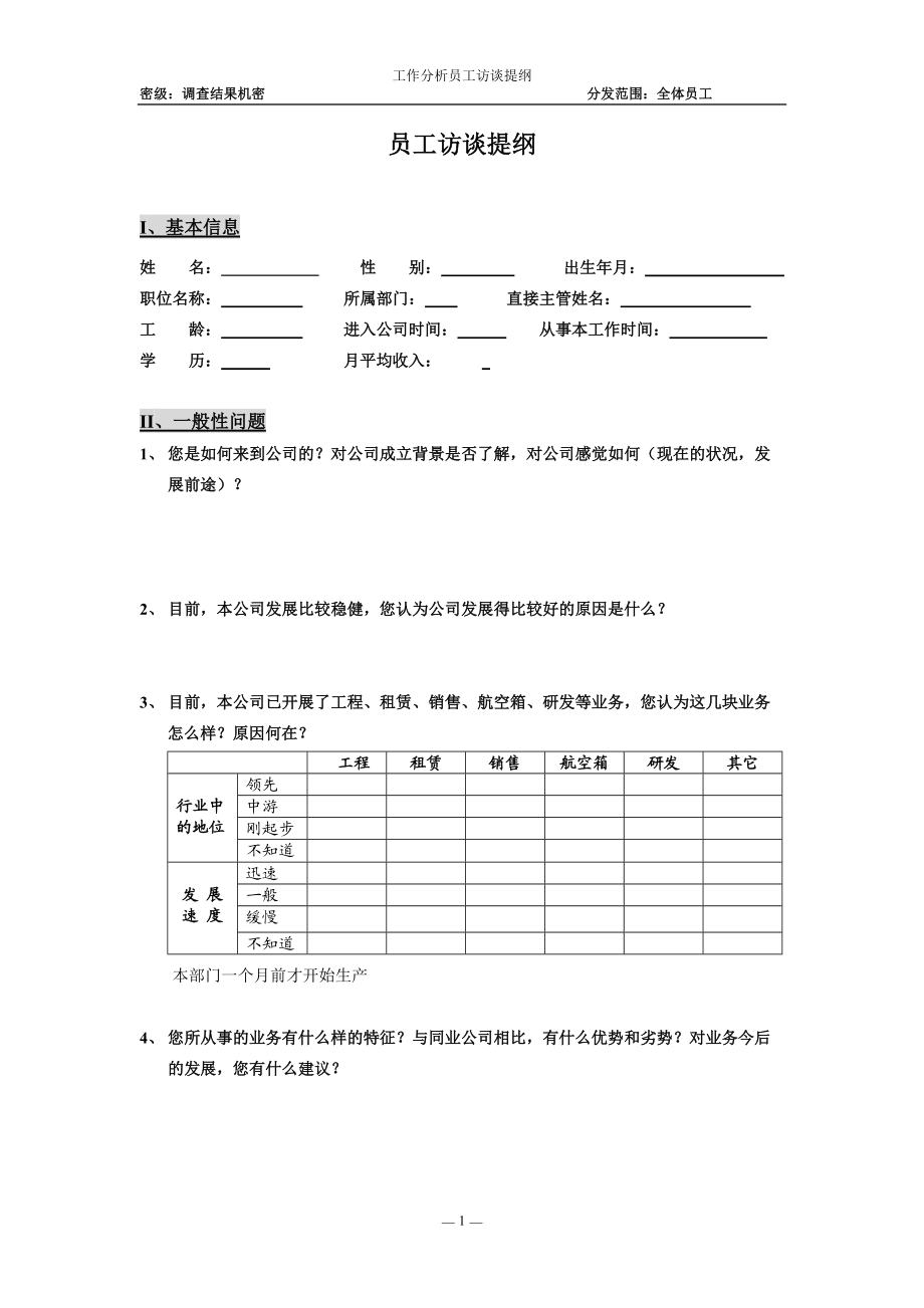 工作工具：工作分析员工访谈提纲（徐剑）_第1页