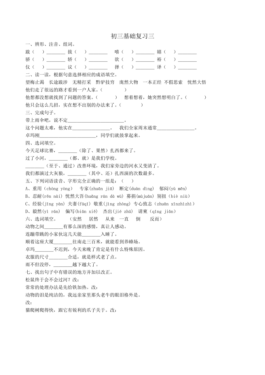 区编汉语文初三基础复习题三_第1页