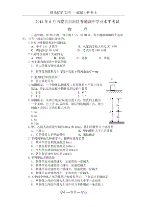 2014年6月内蒙古自治区普通高中学业水平考试物理试卷(共5页)