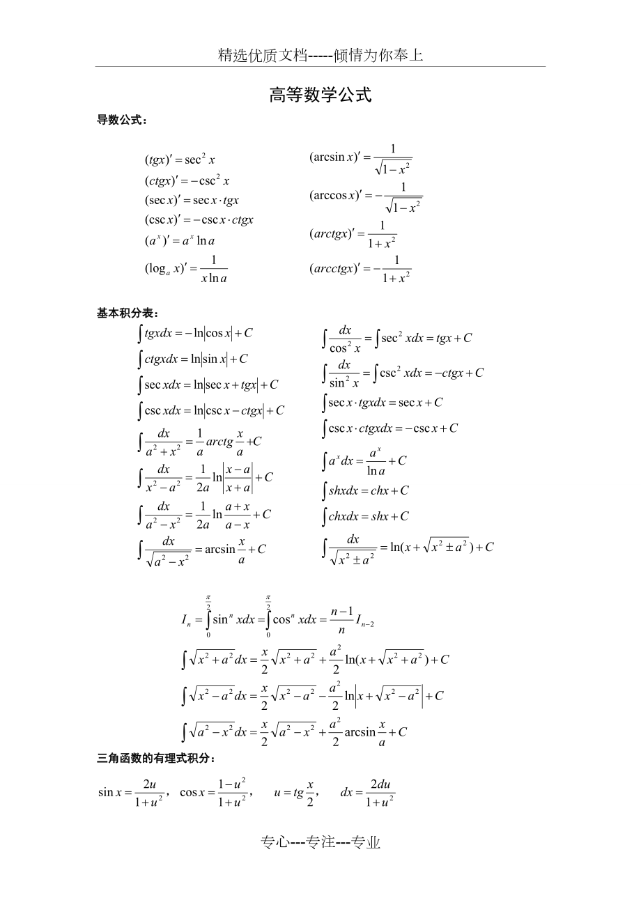 高等数学公式大全以及初等函数图像(共17页)_第1页
