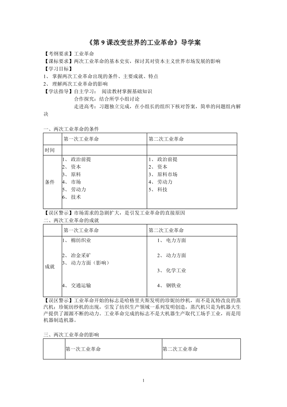 《改變世界的工業(yè)革命》導(dǎo)學(xué)案_第1頁