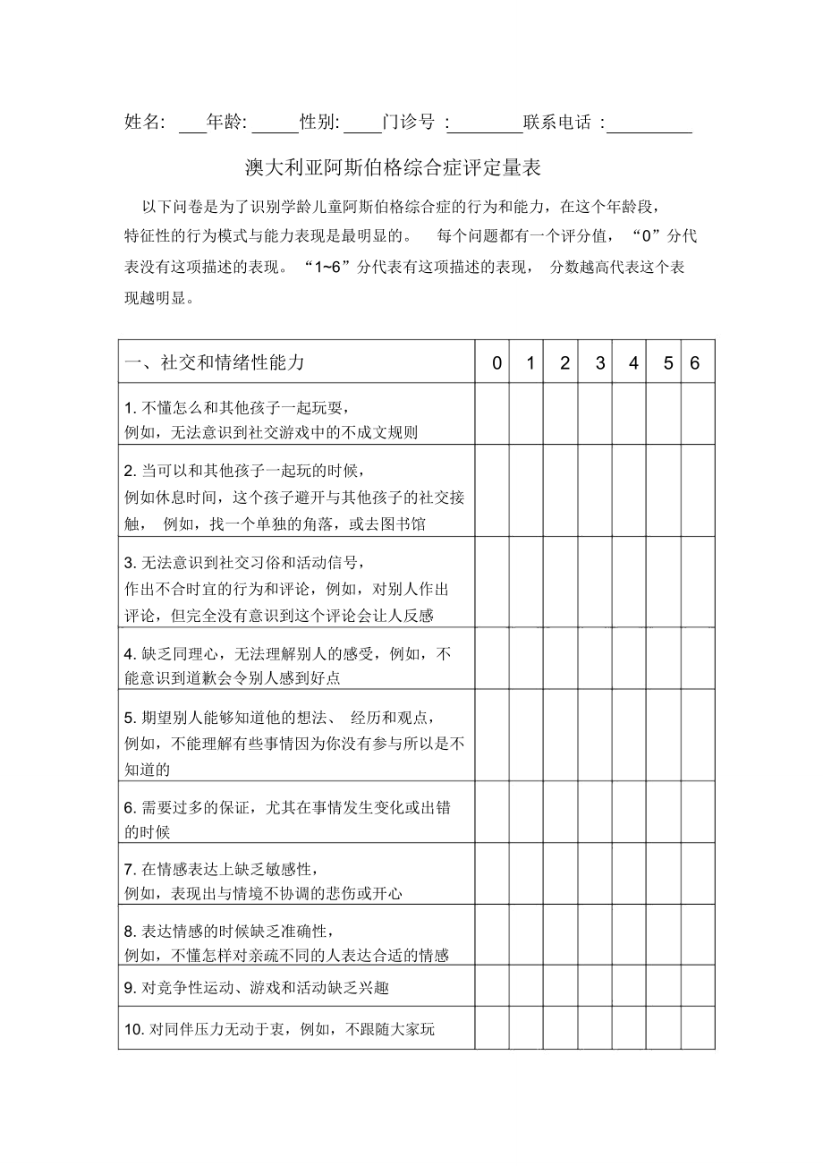 澳大利亚阿斯伯格综合症评定量表(ASAS)_第1页