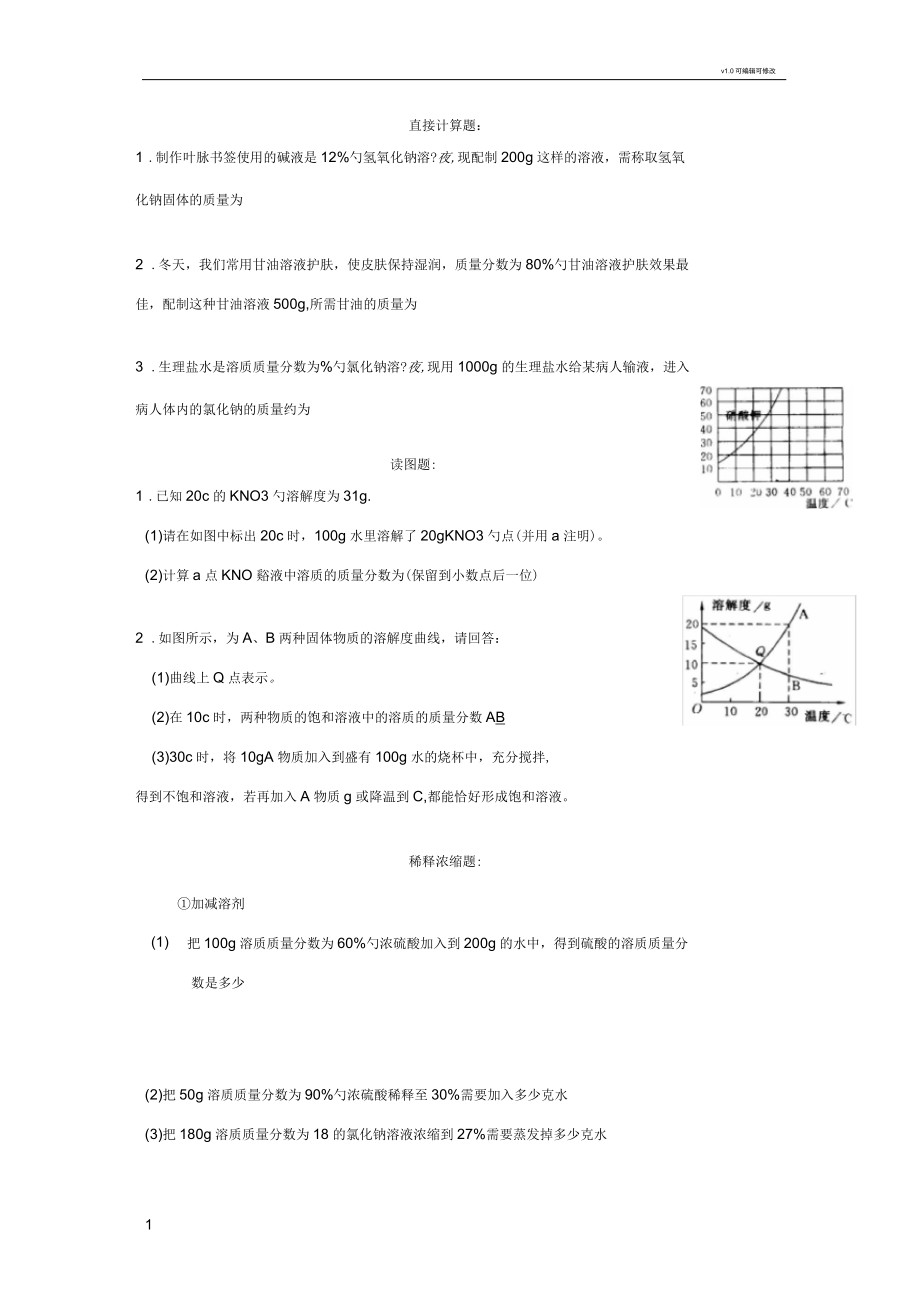 溶液稀释浓缩与计算题_第1页