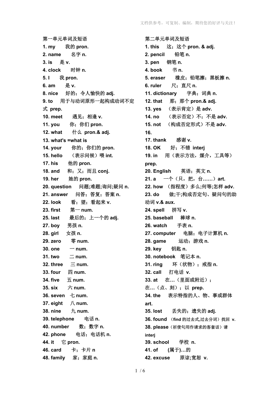 人教新目标七年级上册单词一览(黑体字)参考_第1页