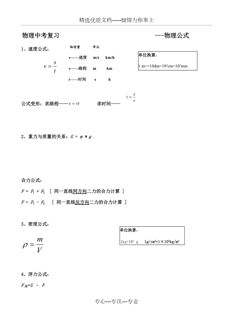 初中物理公式大全(中考复习)(共7页)_第1页