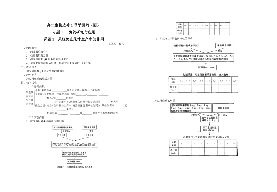 選修1導(dǎo)學(xué)提綱（四）課題1 果膠酶在果汁生產(chǎn)中的作用_第1頁