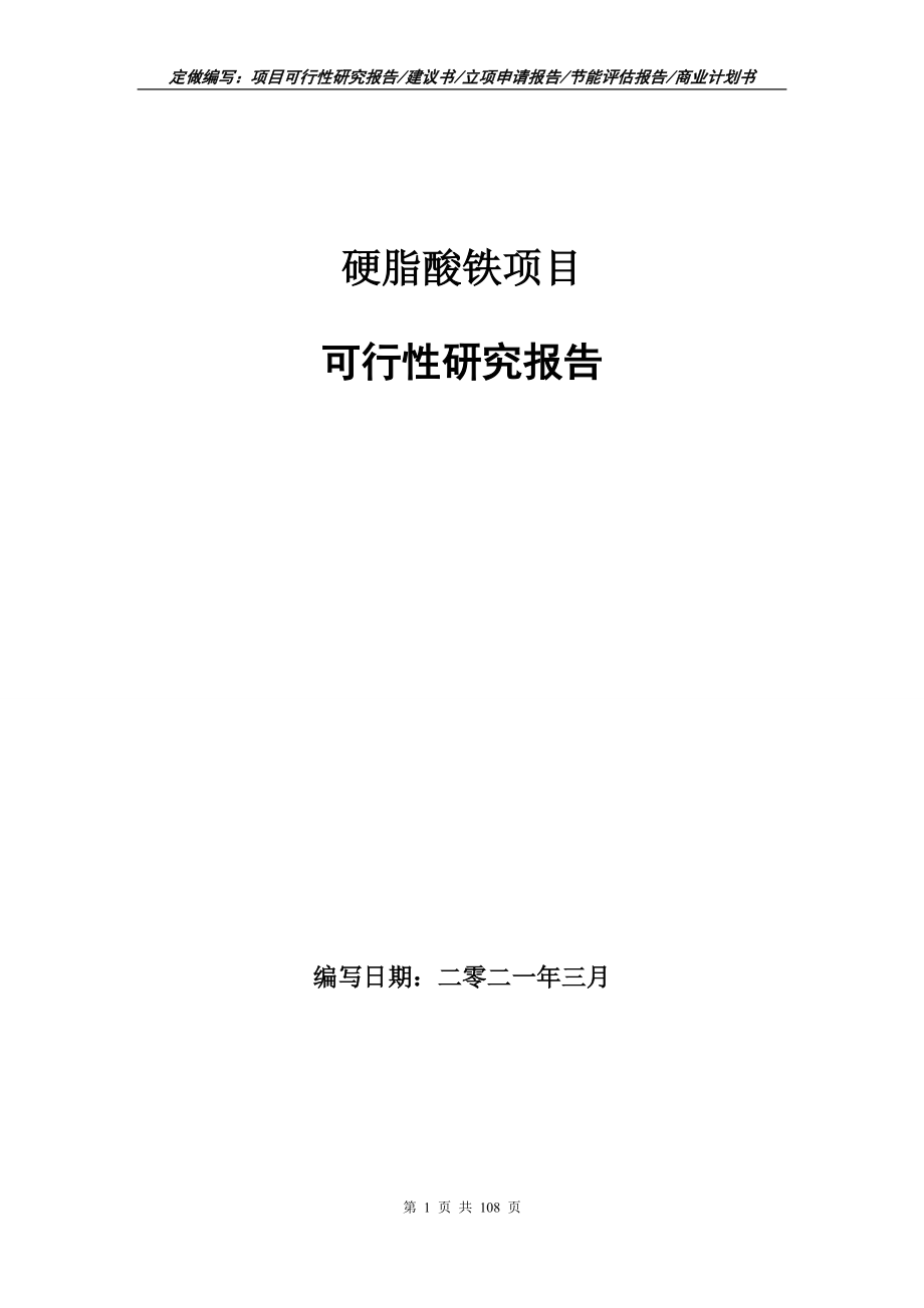 硬脂酸铁项目可行性研究报告写作范本_第1页