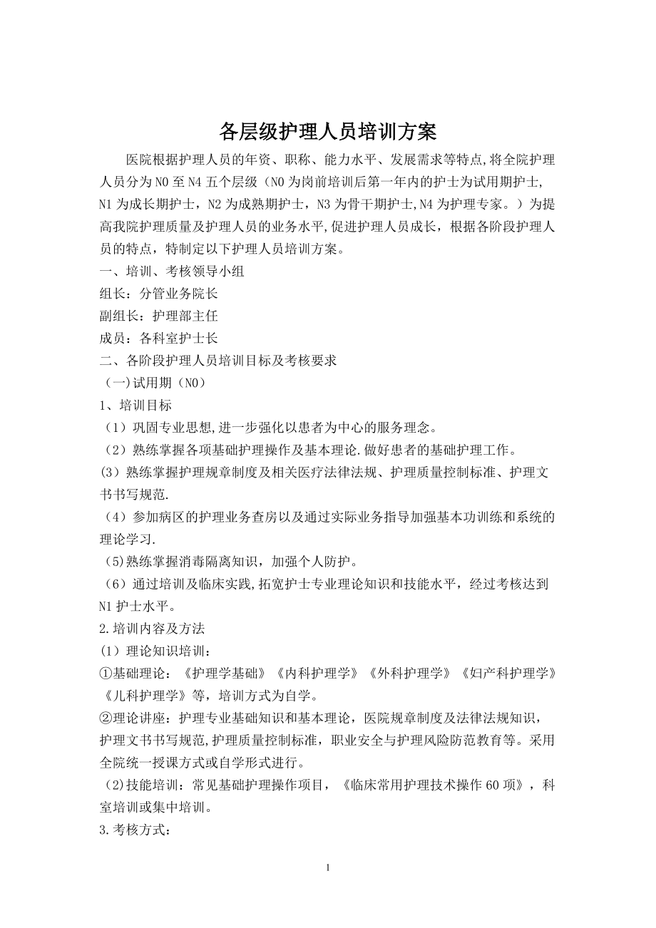 护理人员分层培训方案DOC_第1页