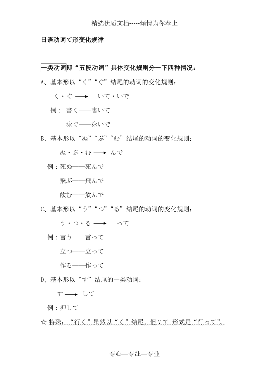 日语动词て形变化规律(共2页)_第1页
