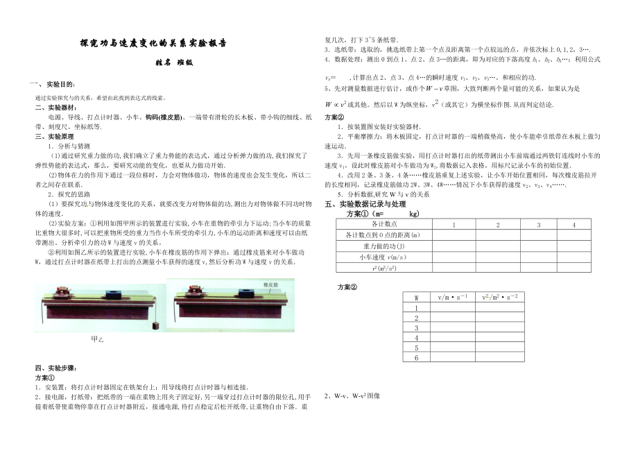 探究功與速度變化的關系 實驗報告_第1頁