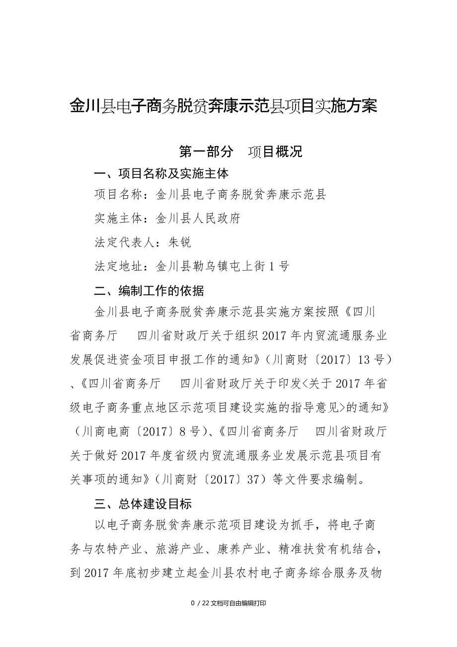 金川电子商务脱贫奔康示范项目实施方案_第1页