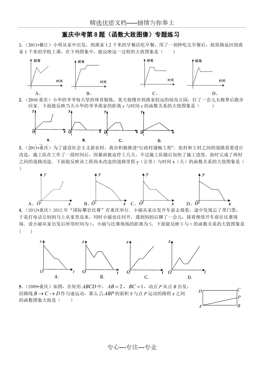 2013重庆中考数学第8题(函数大致图像)专题练习及答案详解(共9页)_第1页
