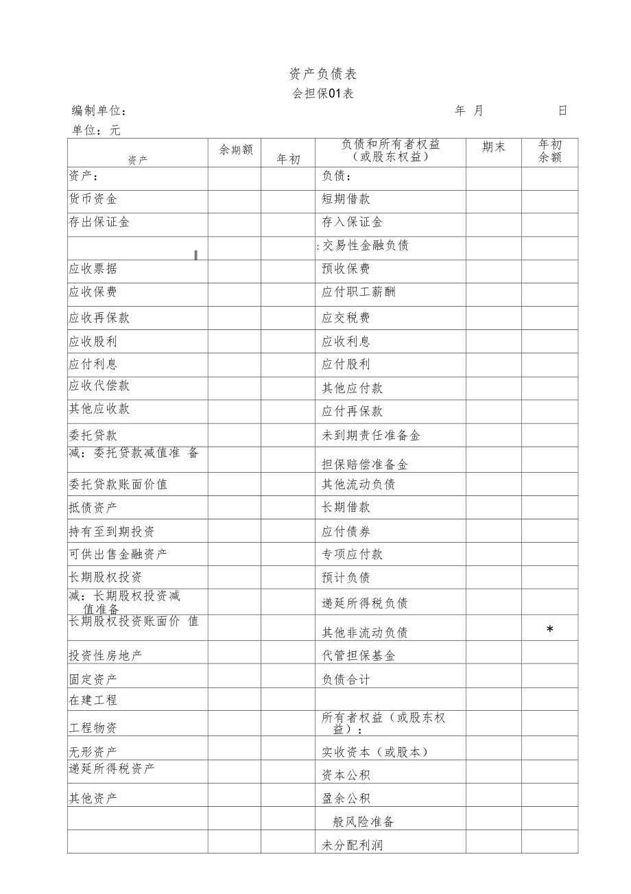 融资性担保公司财务报表_第1页