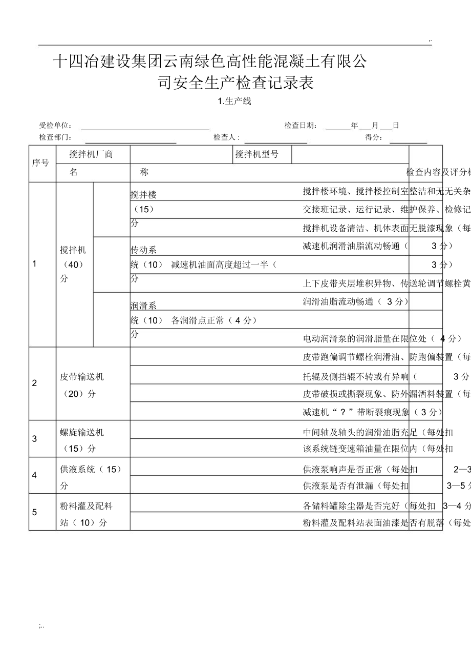 混凝土搅拌站安全生产检查记录表_第1页