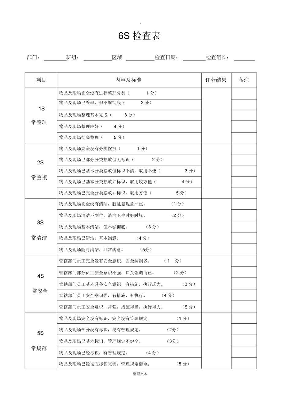 6S檢查表6S管理_第1頁