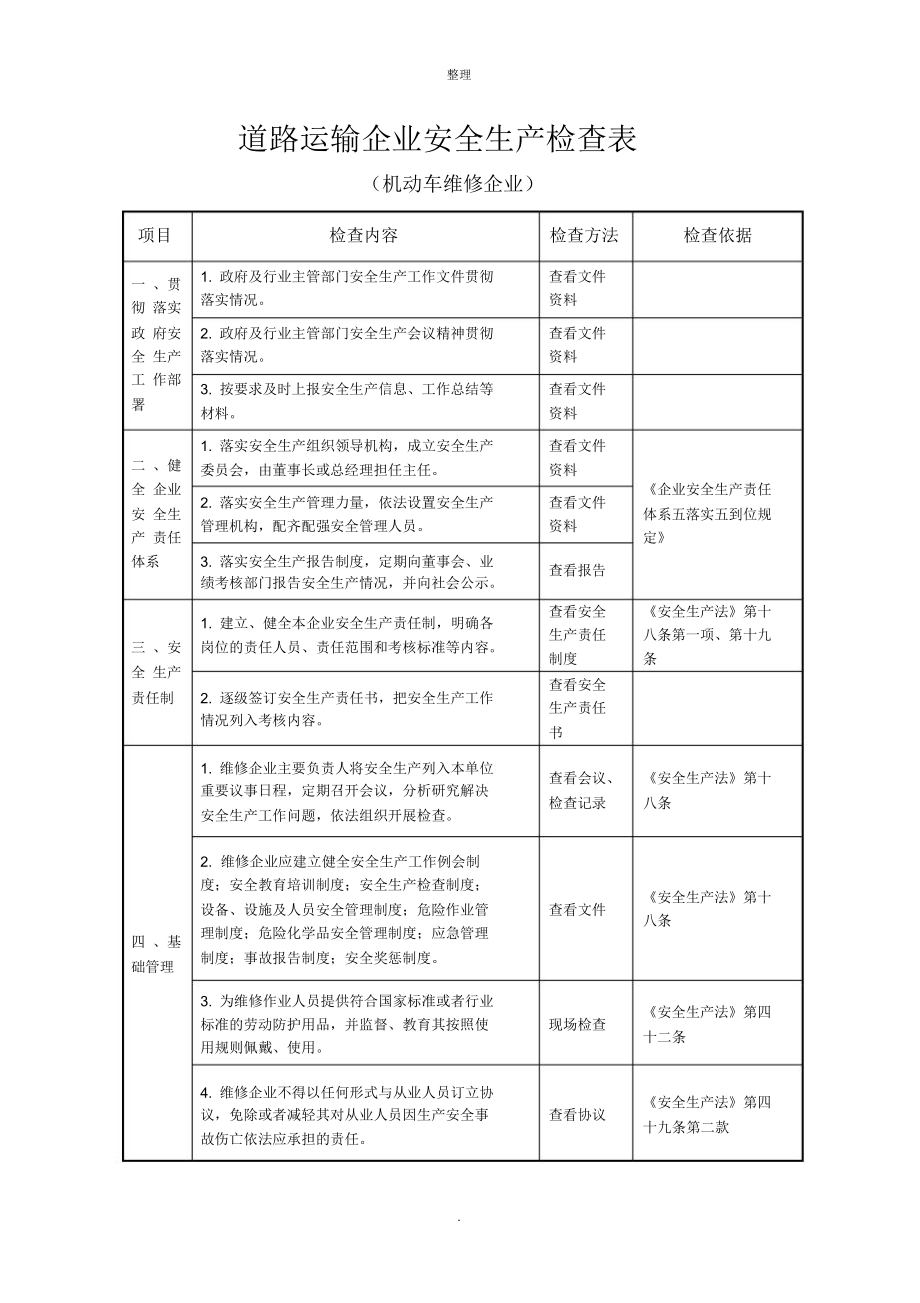 3、机动车维修企业安全生产检查表_第1页