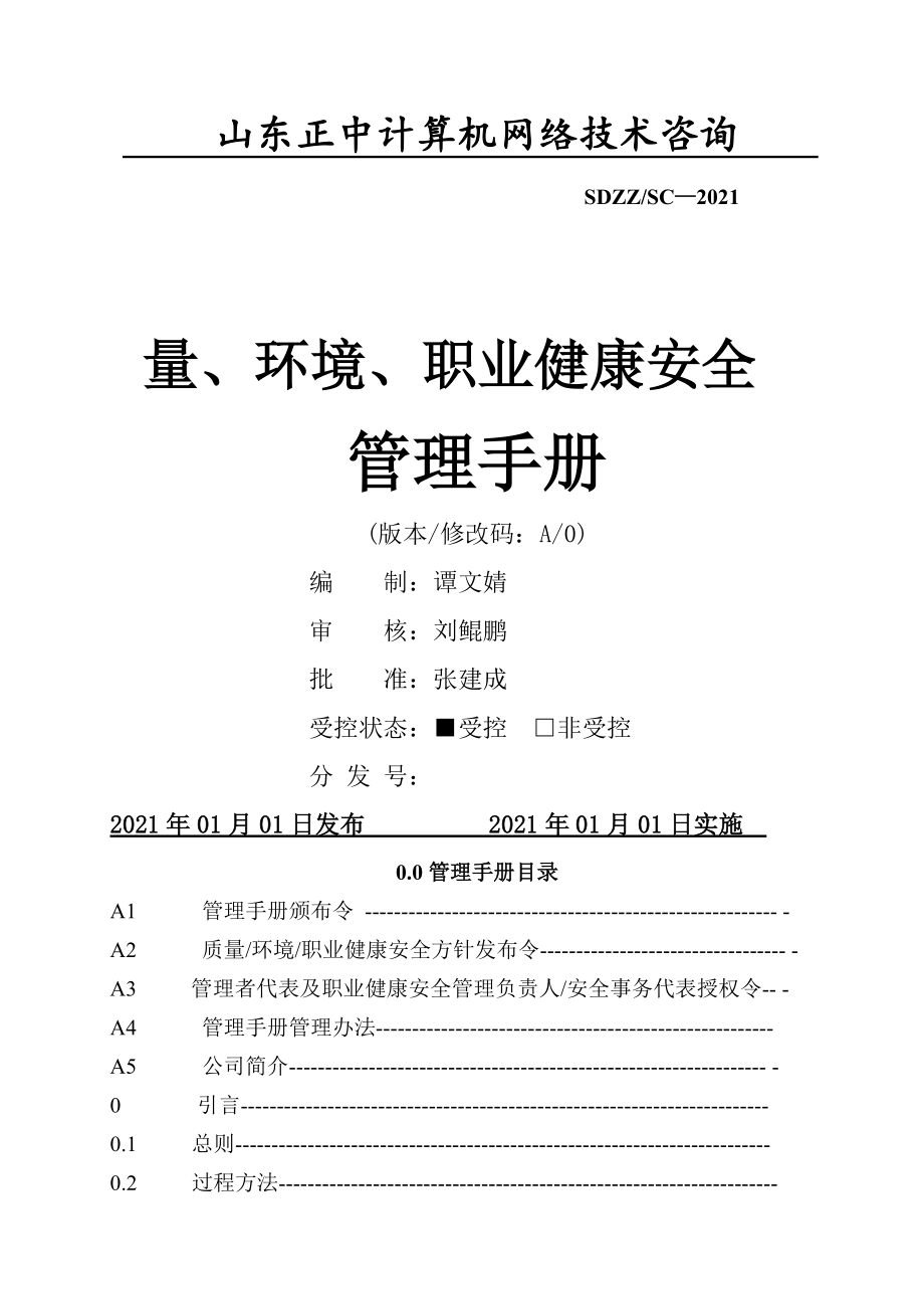 質(zhì)量環(huán)境職業(yè)健康安全管理手冊(DOC 65頁)_第1頁