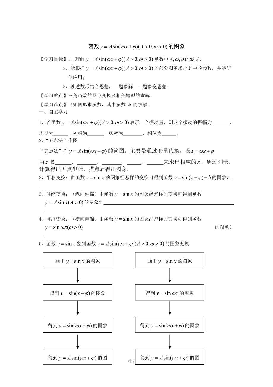 高一数学函数y=Asin(wx+φ)的图象与性质教案Word版_第1页