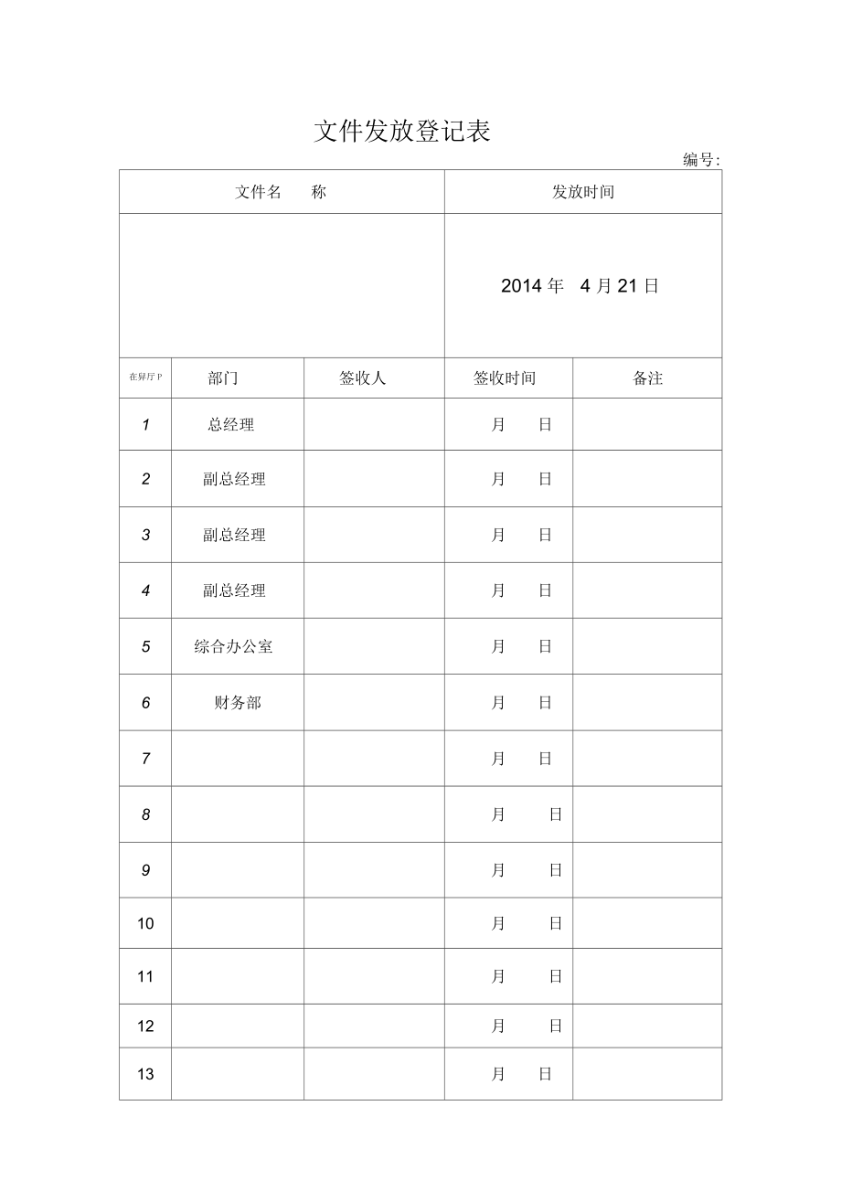 红头文件发放登记表