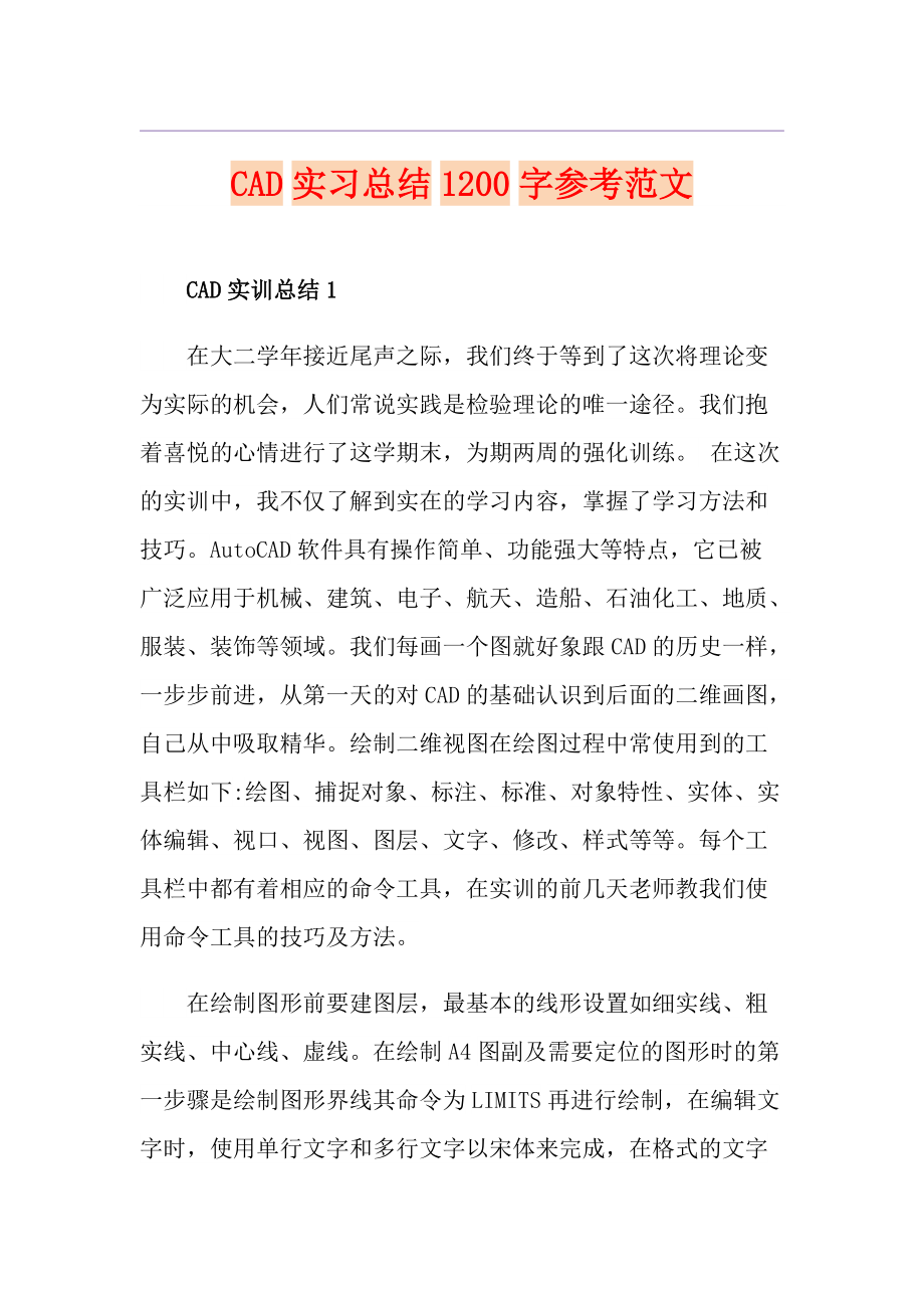 CAD实习总结1200字参考范文_第1页