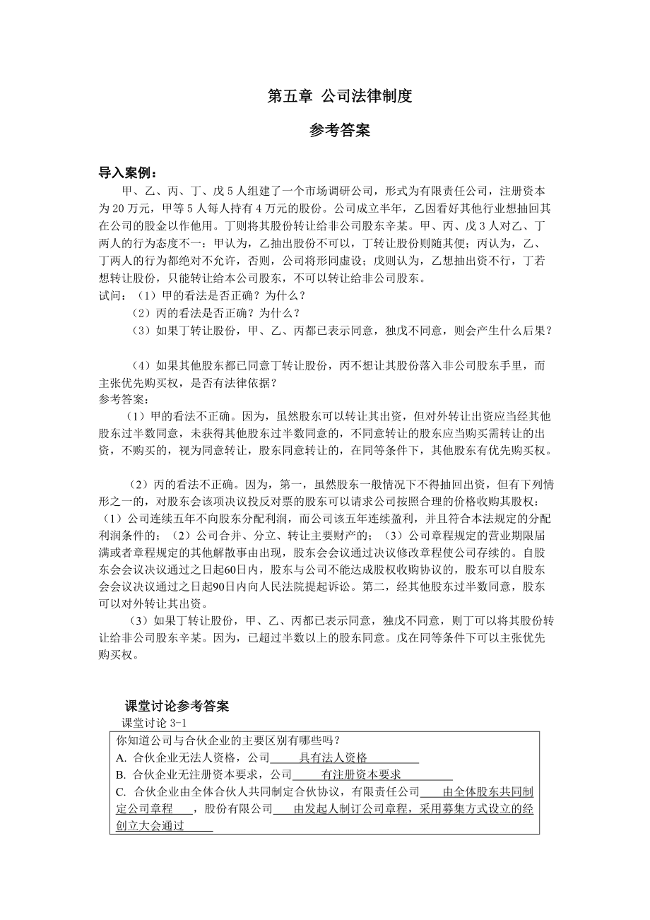 第五章 公司法律制度 參考答案_第1頁