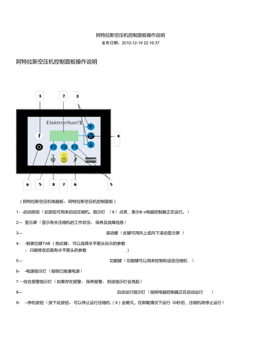 阿特拉斯空壓機(jī)面板操作說明_第1頁