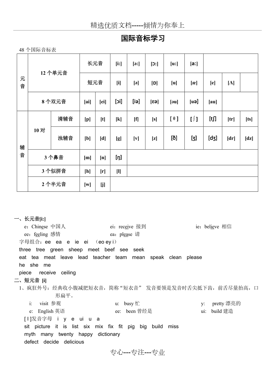 48個國際音標表以及相關注釋共14頁