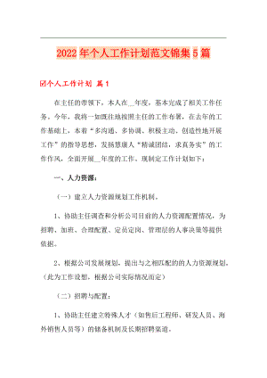 2022年個(gè)人工作計(jì)劃范文錦集5篇【實(shí)用模板】