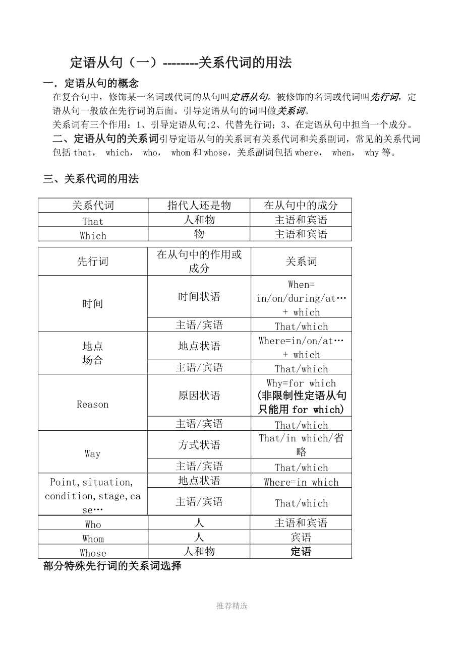 关系代词表格图片