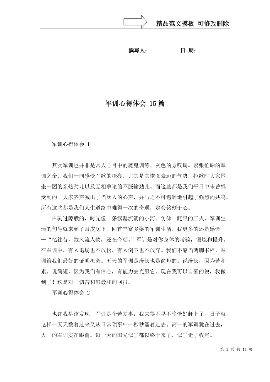 軍訓(xùn)心得體會(huì) 15篇_第1頁