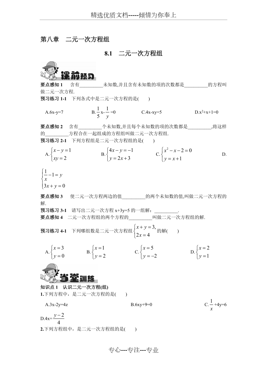 初中数学专题--二元一次方程组试题及答案(共4页)_第1页