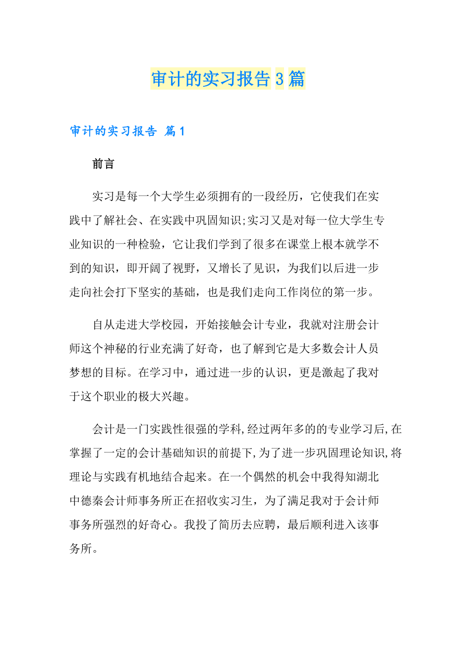 审计的实习报告3篇精选