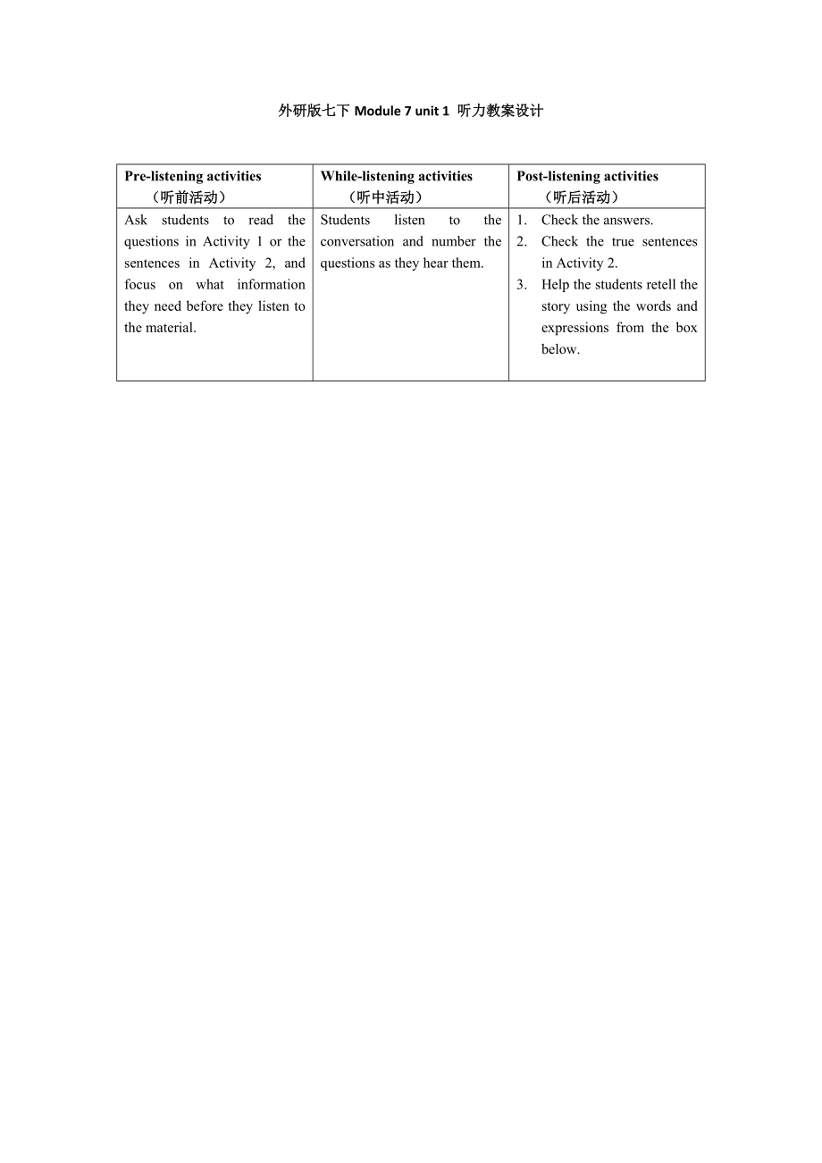 罗利才外研版七下Module7unit1听力教案设计_第1页