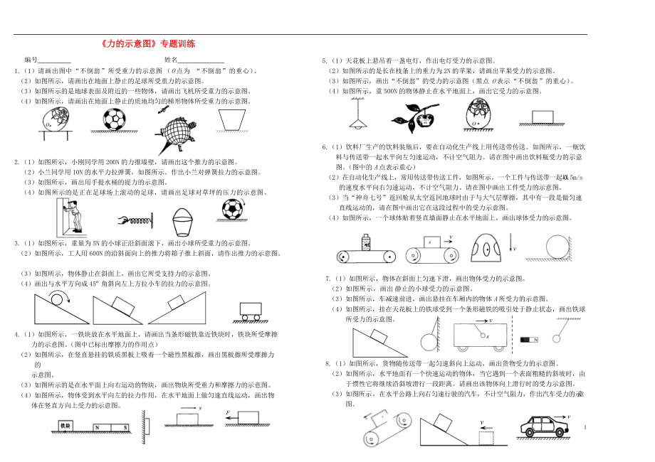 九年级物理《力的示意图》专题训练九全人教版_第1页