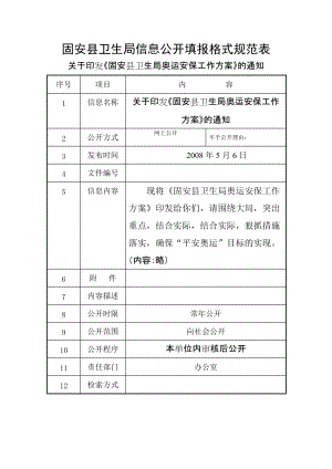 固安县卫生局信息公开填报格式规范表
