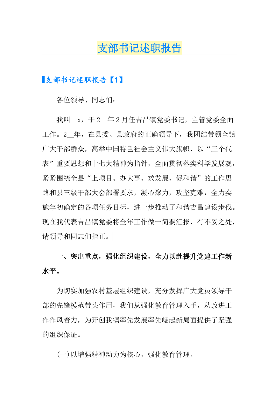 支部書記述職報告_第1頁