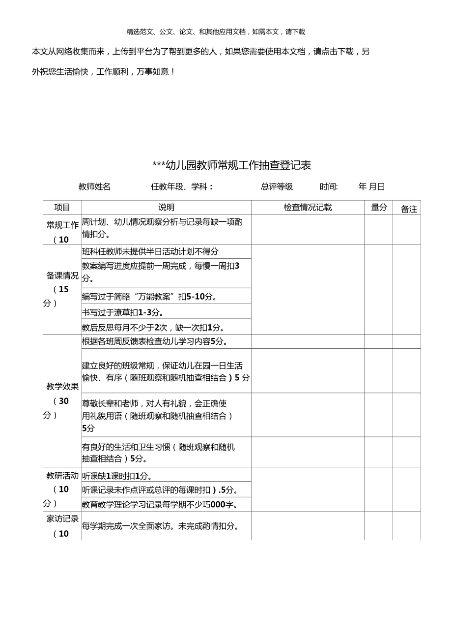 幼儿园常规工作检查表_第1页