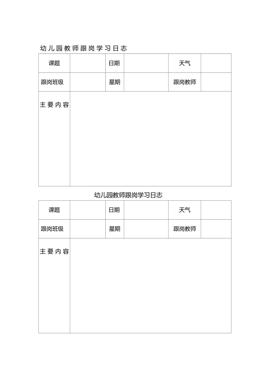 幼儿园教师跟岗学习日志_第1页