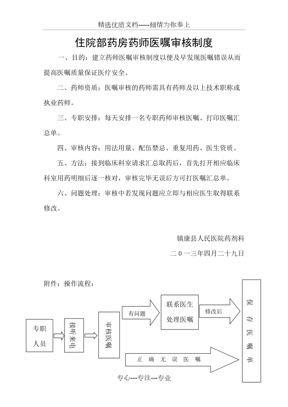 住院部药房药师医嘱审核制度(共1页)_第1页