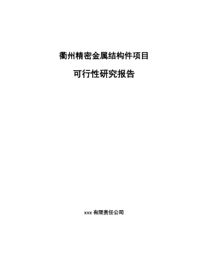 衢州精密金属结构件项目可行性研究报告