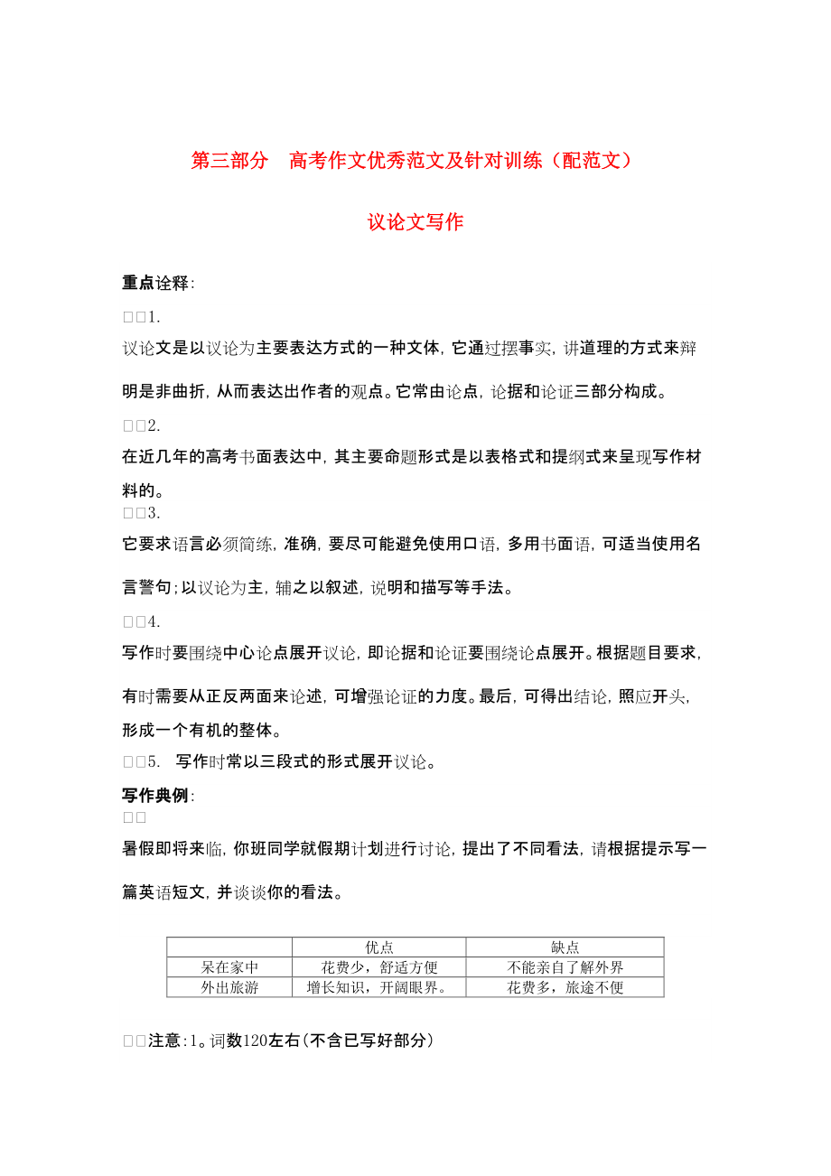 2013高考英語二輪復習 寫作專題范文及針對訓練 議論文_第1頁