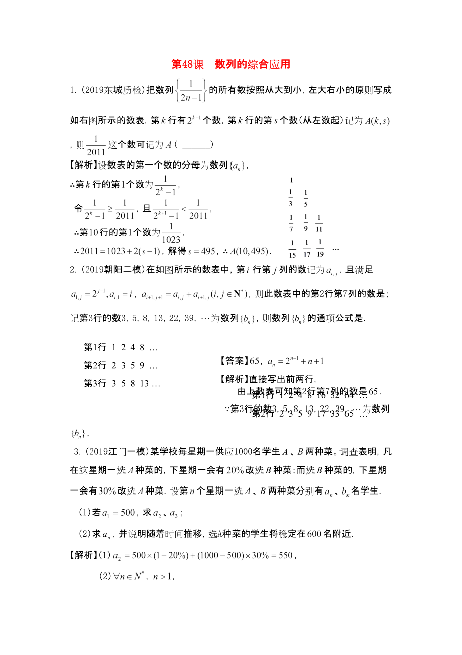 三維設(shè)計(jì)廣東文人教版2014高考數(shù)學(xué)第一輪復(fù)習(xí)考案 數(shù)列的綜合應(yīng)用 文_第1頁