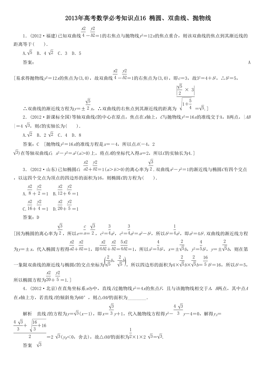 高考數(shù)學(xué)必考知識點16 橢圓雙曲線拋物線_第1頁