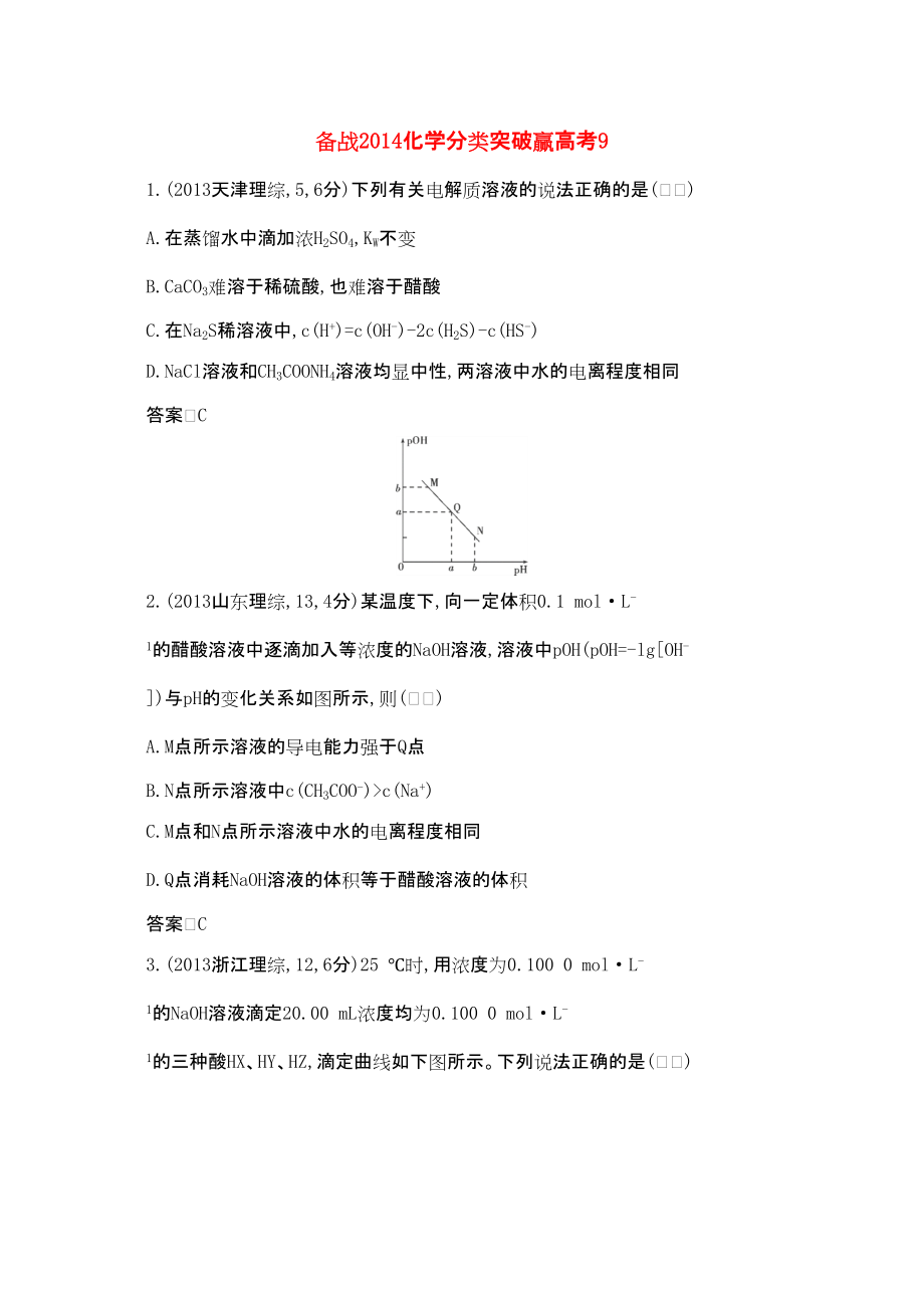2014年版高考化学二轮分类练习题目9_第1页