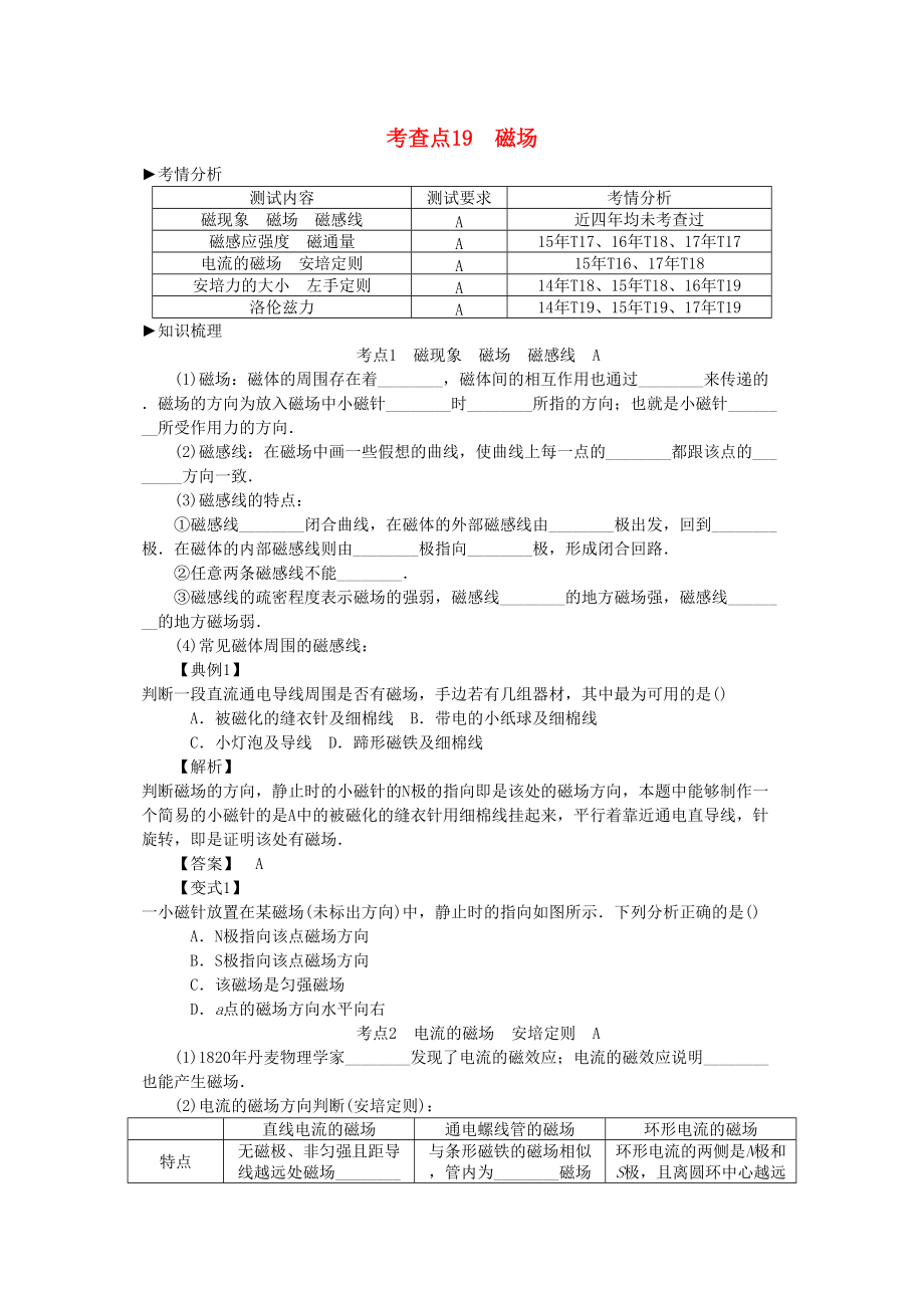 2019高考物理總復(fù)習(xí) 考查點19 磁場考點解讀學(xué)案_第1頁